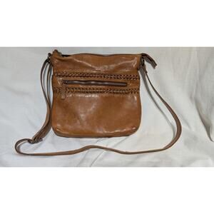 Vilenca Holland Woven Leather Crossbody Purse Bag Brown Cognac Handbag